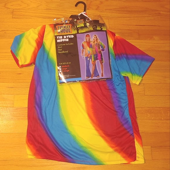 Totally Ghoul Halloween Costume Tie dyed Hippie Shirt Fringe Vest MENS MEDIUM - Picture 2 of 8